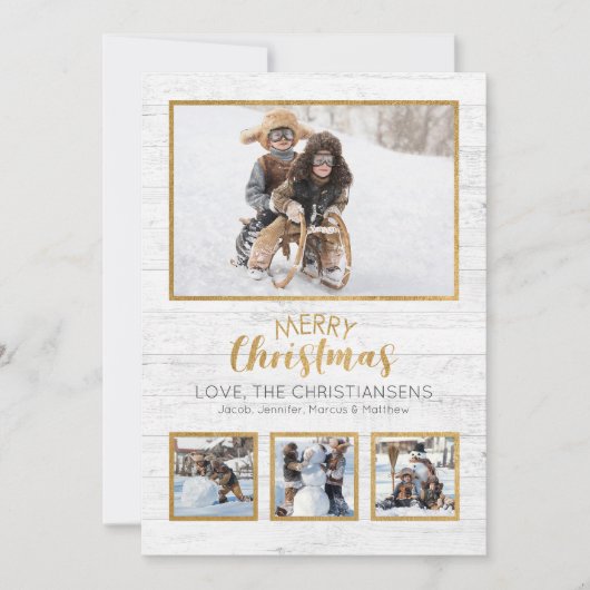 Goud Wit Rustiek Hout Foto Kerstmis (Voorkant)