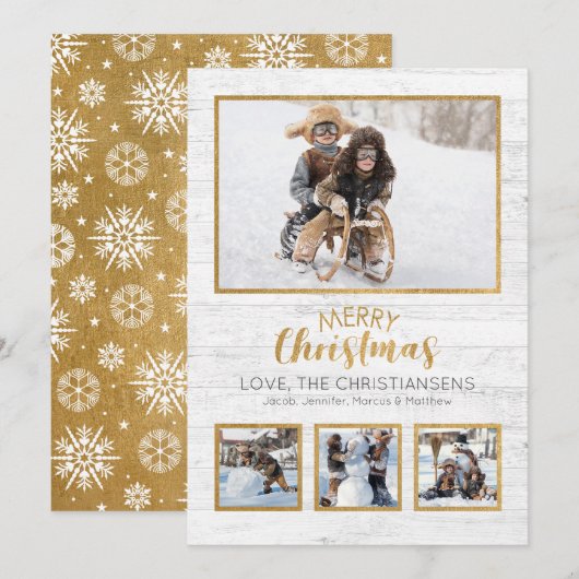 Goud Wit Rustiek Hout Foto Kerstmis (Voorkant / Achterkant)