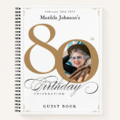 Goud Wit Script Elegant 80ste verjaardag gastenboe Notitieboek (Voorkant)