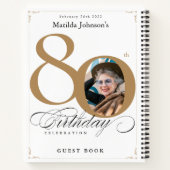 Goud Wit Script Elegant 80ste verjaardag gastenboe Notitieboek (Achterkant)