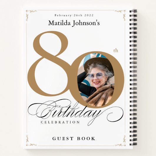 Goud Wit Script Elegant 80ste verjaardag gastenboe Notitieboek (Achterkant)
