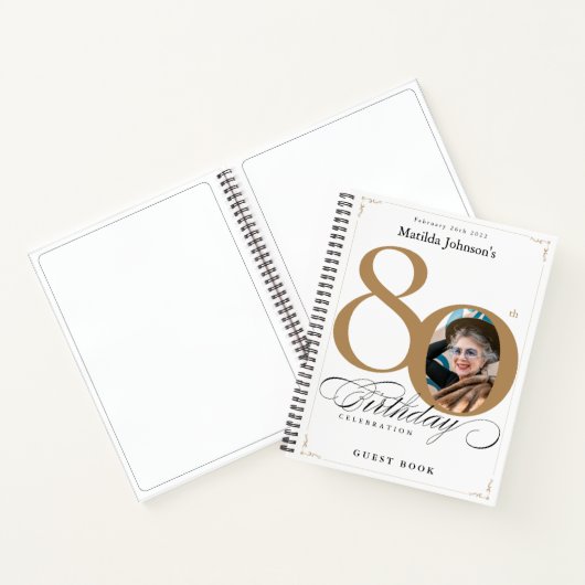 Goud Wit Script Elegant 80ste verjaardag gastenboe Notitieboek (Binnen)