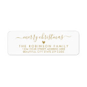Goud Wit Script Hart Kerst Retour Adres Etiket (Voorkant)