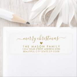 Goud Wit Script Hart Kerst Retour Adres Etiket