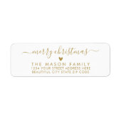 Goud Wit Script Hart Kerst Retour Adres Etiket (Voorkant)