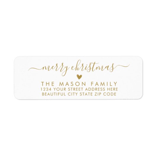Goud Wit Script Hart Kerst Retour Adres Etiket (Voorkant)