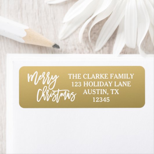 Goud Wit Script Merry Christmas Holiday Label (Insitu)