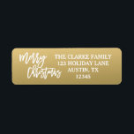 Goud Wit Script Merry Christmas Holiday Label<br><div class="desc">Een perfecte keuze voor uw kerstvakantie groeten aan uw vrienden en familie,  een prachtig,  eenvoudig vakantie adres label ontwerp met de woorden "Merry Christmas" geschreven in een trendy wit script met de hand geletterd lettertype op een gouden achtergrond. Design by ELKE CLARKE© Uitsluitend verkrijgbaar op www.zazzle.com/monogramgallery*.</div>