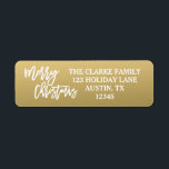 Goud Wit Script Merry Christmas Holiday Label<br><div class="desc">Een perfecte keuze voor uw kerstvakantie groeten aan uw vrienden en familie,  een prachtig,  eenvoudig vakantie adres label ontwerp met de woorden "Merry Christmas" geschreven in een trendy wit script met de hand geletterd lettertype op een gouden achtergrond. Design by ELKE CLARKE© Uitsluitend verkrijgbaar op www.zazzle.com/monogramgallery*.</div>