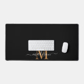 Goud Wit Script Monogram op zwart Bureaumat (Keyboard & Muis)