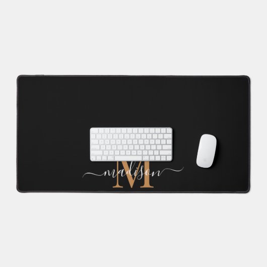 Goud Wit Script Monogram op zwart Bureaumat (Keyboard & Muis)