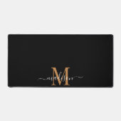 Goud Wit Script Monogram op zwart Bureaumat (Voorkant)