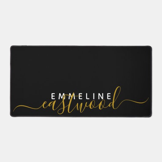 Goud Wit Script Monogram op zwart Bureaumat (Voorkant)