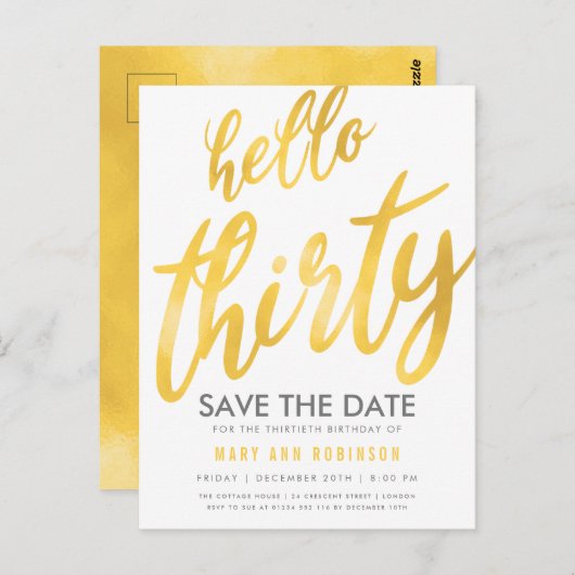 Goud Wit Sla Datum Dertig Verjaardagsfeestje Briefkaart (Voorkant / Achterkant)