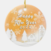 Goud Wit Sneeuwhuis Kerst Nieuwjaar Keramisch Ornament (Achterkant)