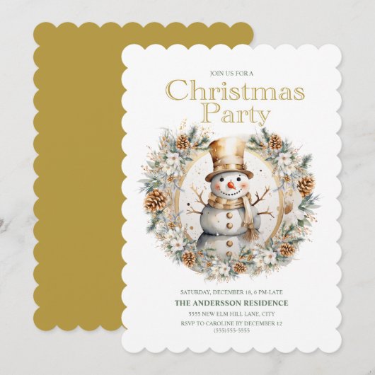 Goud Wit Sneeuwman Groen Kerstfeest Kaart (Voorkant / Achterkant)