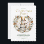 Goud Wit Sneeuwman Groen Kerstfeest Kaart<br><div class="desc">Kerstfeest uitnodiging met het schilderen van een gouden en witte sneeuwman omlijst door dennenappels,  witte bloemen en groen. Personaliseer met uw feestinformatie. Neem contact met mij op voor hulp bij uw aanpassingen of om extra matching of coördinatie van Zazzle producten voor uw feest aan te vragen.</div>