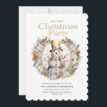 Goud Wit Sneeuwman Groen Kerstfeest Kaart<br><div class="desc">Kerstfeest uitnodiging met het schilderen van een gouden en witte sneeuwman omlijst door dennenappels,  witte bloemen en groen. Personaliseer met uw feestinformatie. Neem contact met mij op voor hulp bij uw aanpassingen of om extra matching of coördinatie van Zazzle producten voor uw feest aan te vragen.</div>