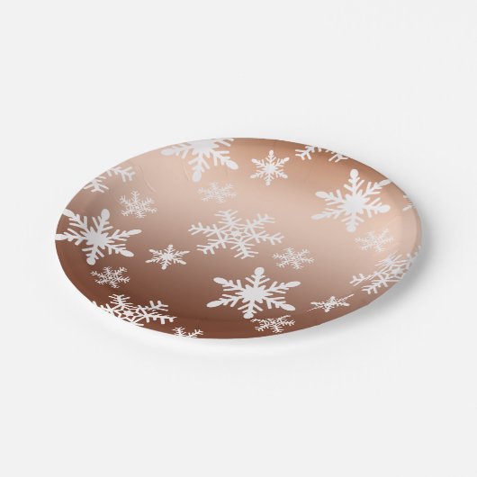Goud Wit Sneeuwvlokken Kerstmis Papieren Bordje (Gekanteld)