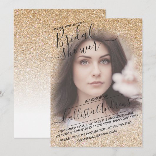 Goud Wit Sparkly Glitter Foto Vrijgezellenfeest Kaart (Voorkant / Achterkant)