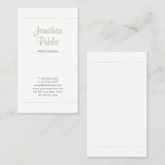 Goud Wit Stijlvolle Moderne Kalligrafie Chic Plain Visitekaartje (Voorkant / Achterkant)