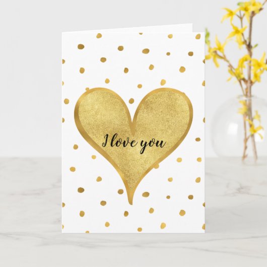 Goud Wit Stippen Hartliefde Kaart (Gele Bloem)