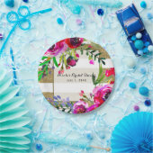 Goud Wit Strepen Vet Glam Bloemen Vrijgezellenfees Papieren Bordje (Feest)