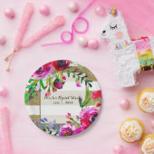 Goud Wit Strepen Vet Glam Bloemen Vrijgezellenfees Papieren Bordje (Feest)