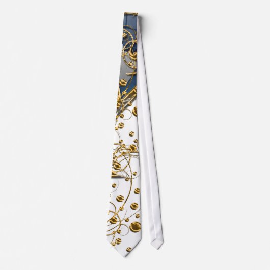 Goud & Wit stropdas met Blauw (Voorkant)