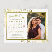 Goud & Wit Trouwen Bewaar de datum Kalender Foto Aankondigingskaart (Voorkant)
