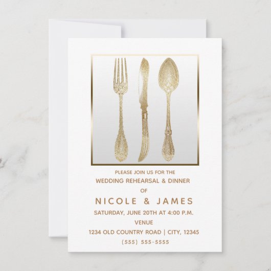 Goud Wit  Utensils Wedding Repetitie Kaart (Voorkant)