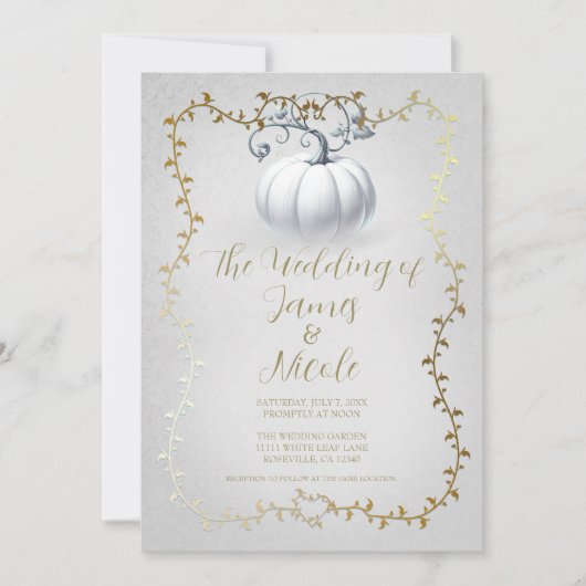 Goud & Wit Verhalenboek Witte Pompoen Bruiloft Kaart (Voorkant)
