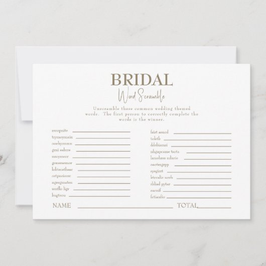 Goud & Wit Vrijgezellenfeest Word Scramble spel Kaart (Voorkant)
