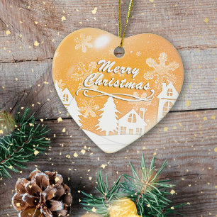 Goud Wit Vrolijk Kerstfeest Gelukkig Nieuwjaar Keramisch Ornament