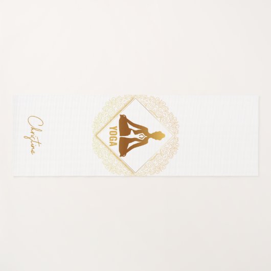 Goud-Wit Yoga Pose met Aangepaste Naam Yogamat (Voorkant (horizontaal))