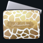 Goud & Wit Zebra Print met Gouden Glitter Laptop Sleeve<br><div class="desc">Gouden en witte Zebra Animal Print met Gouden Glitter Monogram Naam Hoesje. Dit hoesje kan worden aangepast om uw voornaam op te nemen.</div>
