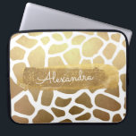 Goud & Wit Zebra Print met Gouden Glitter Laptop Sleeve<br><div class="desc">Gouden en witte Zebra Animal Print met Gouden Glitter Monogram Naam Hoesje. Dit hoesje kan worden aangepast om uw voornaam op te nemen.</div>