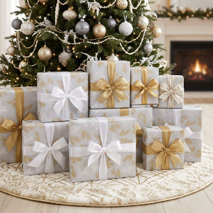 Goud Wit Zilver Grijs Elegante Botanische Kerstmis Cadeaupapier