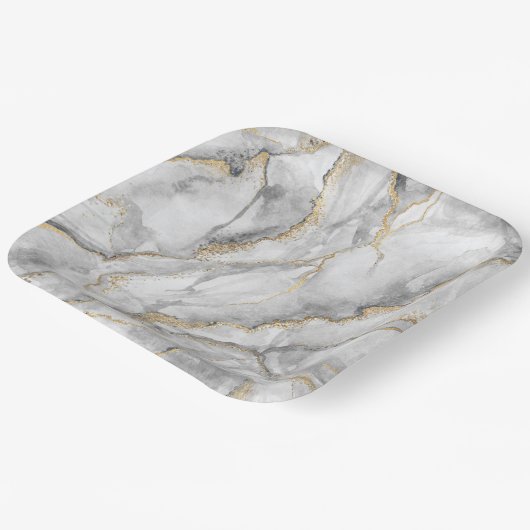 Goud Wit Zilver Marmer Papieren Bordje (Gebogen)