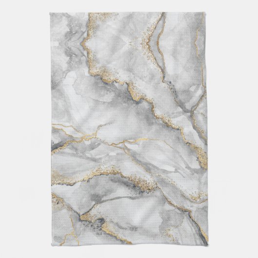 Goud Wit Zilver Marmer  Theedoek (Verticaal)