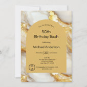 Goud wit zwart marmeren boog 50e verjaardag hem ha kaart (Voorkant)