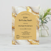 Goud wit zwart marmeren boog 50e verjaardag hem ha kaart (Staand voorkant)