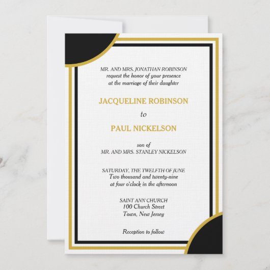 Goud Wit Zwart Monogram Geometrische Bruiloft Kaart (Voorkant)