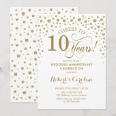 Goud Witte 10e Jubileumfeest Uitnodiging (Voorkant / Achterkant)