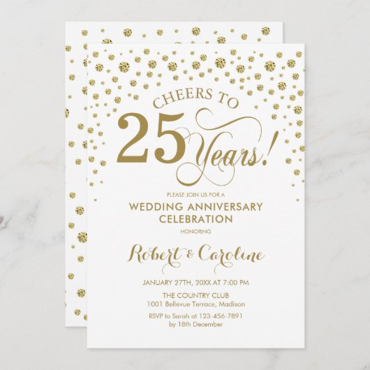 Goud Witte 25e Jubileum Uitnodiging (Voorkant / Achterkant)