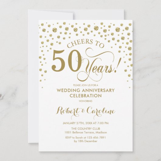 Goud Witte 50ste Jubileum Uitnodiging (Voorkant)