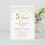 Goud Witte 5e Jubileum Uitnodiging (Staand voorkant)