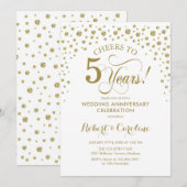 Goud Witte 5e Jubileum Uitnodiging (Voorkant / Achterkant)