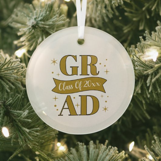 Goud & Witte Afstudeerfeest Glas Ornament (Insitu)