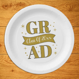Goud & Witte Afstudeerfeest Papieren Bordje